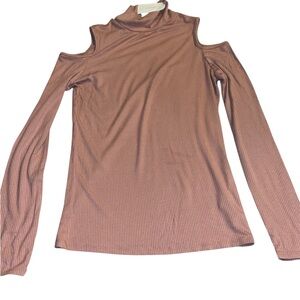 Forever 21 Mauve Cold Shoulder Ribbed Blouse